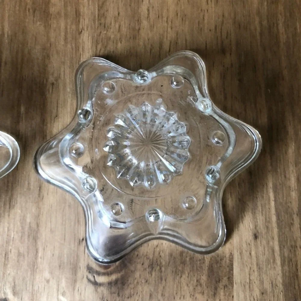 Vintage Star-Shaped Glass Candle Holders Set of 2